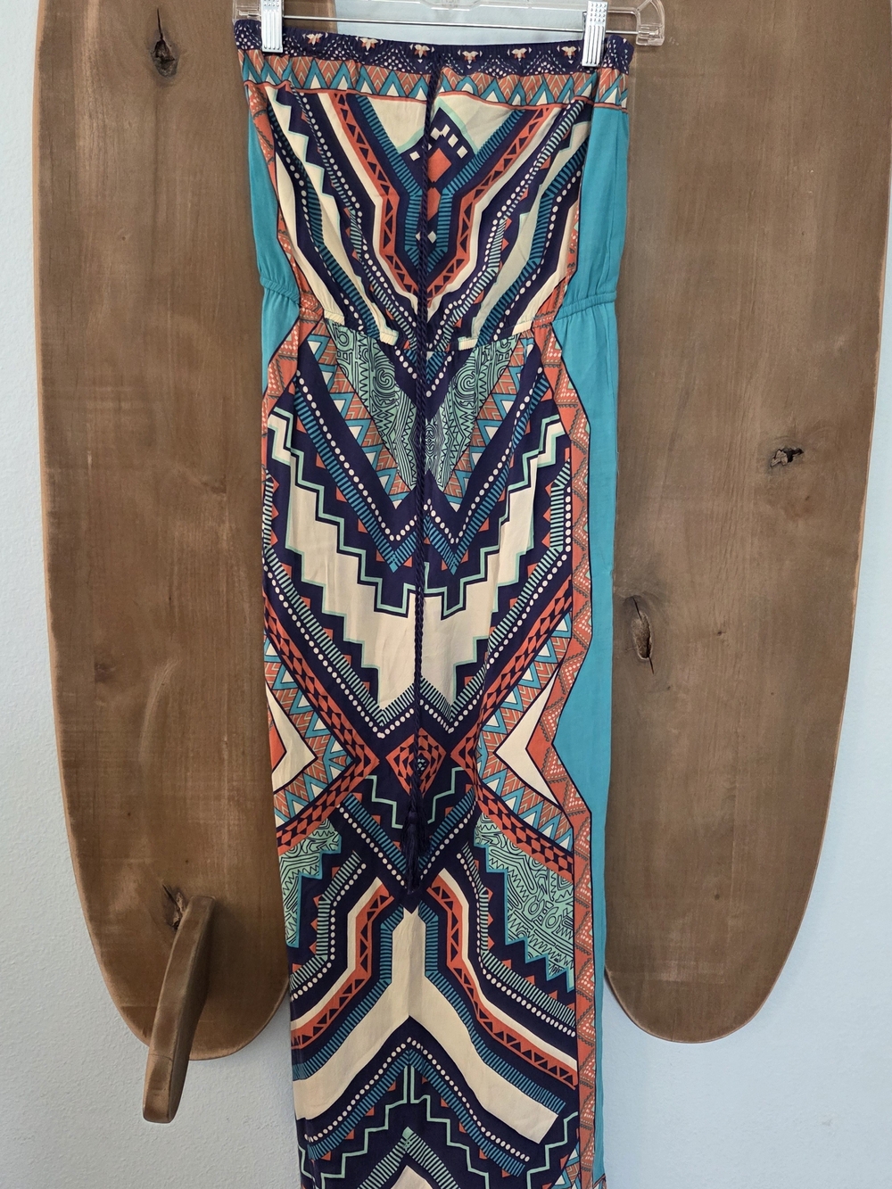 Swell Strapless Maxi Dress in Teal, Coral & Navy